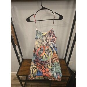 Ocean Drive Womens Peace Sign Psychedelic Print Mini Dress Multi-Color Large
